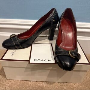 Coach Black Leather Heels with Buckle Detail
